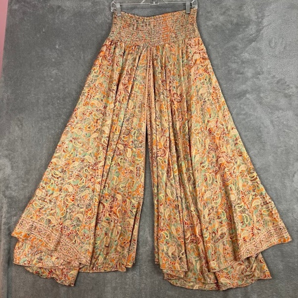 Womens Flowy Wide Leg Palazzo Pants Silk Viscose Size S/M Paisley Boho Beachy - Picture 1 of 8